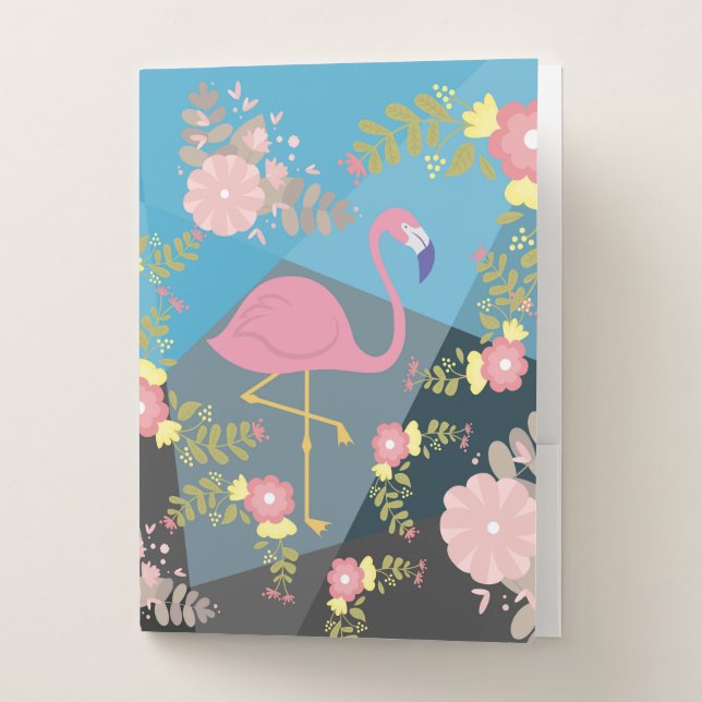Cool Trendy Chic Cute Pink Girly Floral Flamingo Pocket Folder (Front)