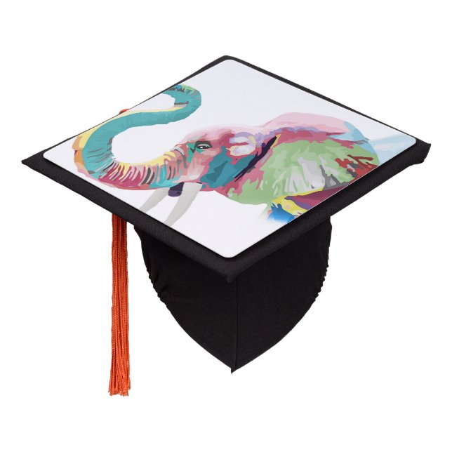 Cool Trendy Colorful Elephant  Graduation Cap Topper (Angled)