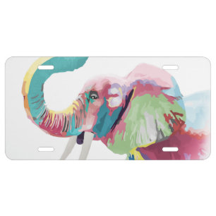 Cool Trendy Colorful Elephant License Plate