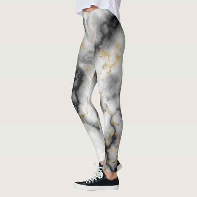 cool trendy colorful marble face pattern grey gold leggings (Left)