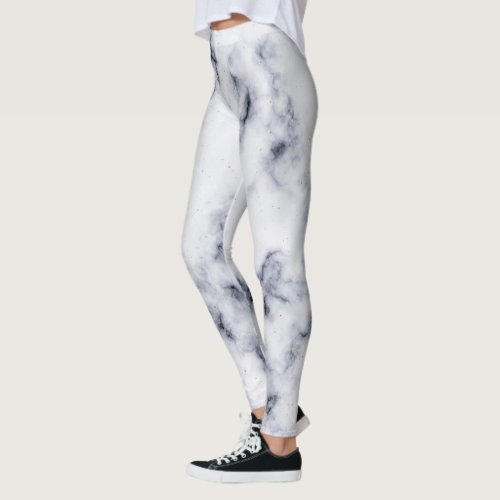 cool trendy colorful marble face pattern white leggings