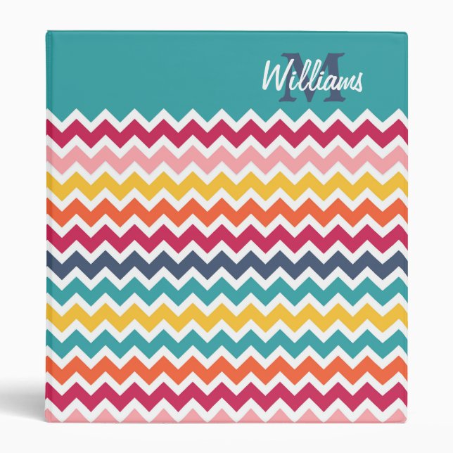 Cool trendy colourful custom Monogram chevron Binder (Front)