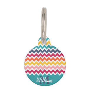 Cool trendy colourful custom Monogram chevron Pet Name Tag