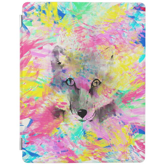 Cool trendy colourful vibrant fox abstract paint iPad smart cover (Front)