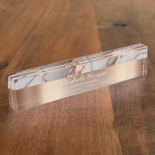 Cool Trendy Copper Glitter Marble Desk Name Plate