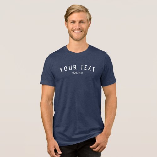 Cool Trendy Custom Mens Solid Navy Blue Triblend Tri_Blend Shirt