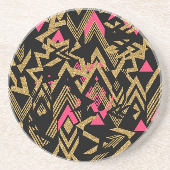 Cool trendy faux gold glitter geometric pattern coaster (Front)