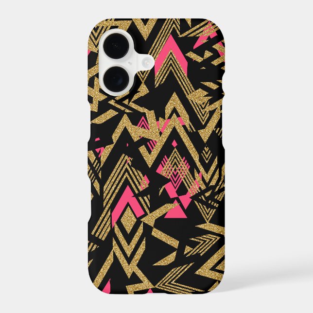 Cool trendy faux gold glitter geometric pattern iphone case (Back)