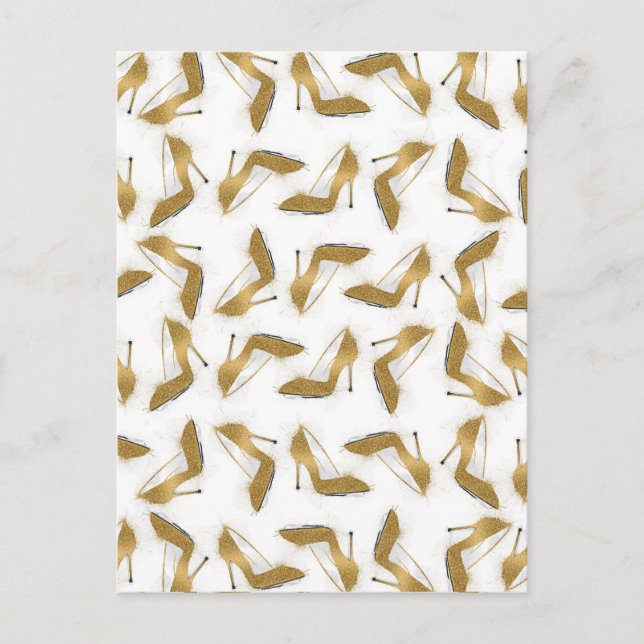 Cool trendy faux gold glitter high heel shoes postcard (Front)