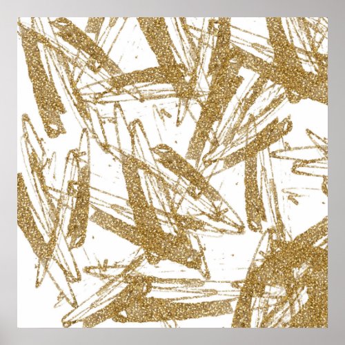 Cool trendy faux gold glitter paint brush strokes poster