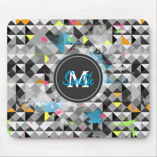 Cool trendy geometric monogram triangles pattern mouse pad
