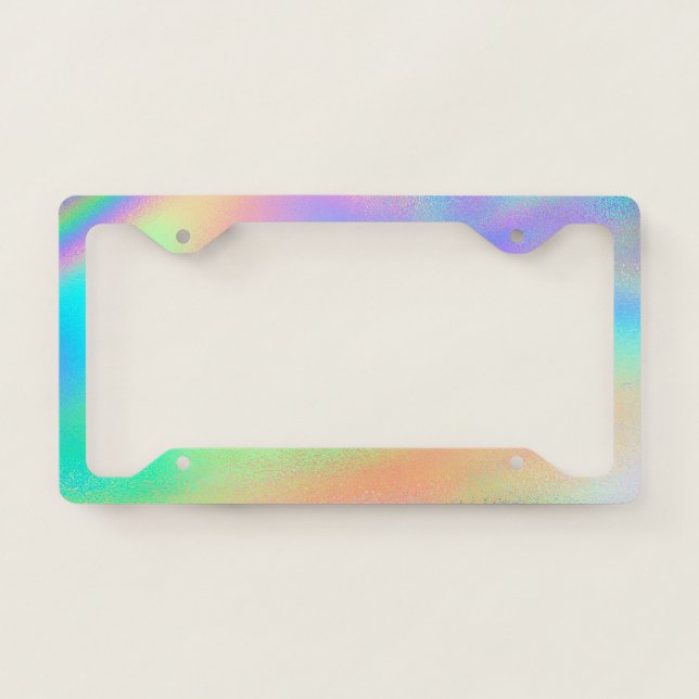 Cool Trendy Girly Colorful Holographic License Plate Frame (Front)