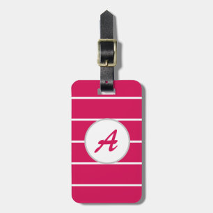Cool Trendy Girly Pink White Striped Monogram Luggage Tag
