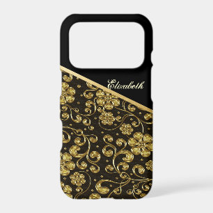 Cool Trendy Gold Black Flowers-Personalized iPhone 17 Pro Case