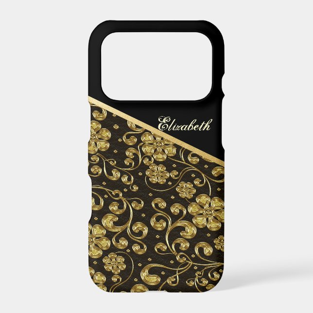 Cool Trendy Gold Black Flowers-Personalized Case-Mate iPhone Case (Back)