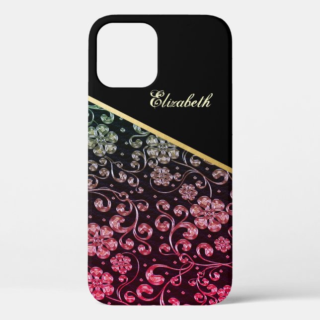 Cool Trendy Gold Black Flowers-Personalized  Case-Mate iPhone Case (Back)