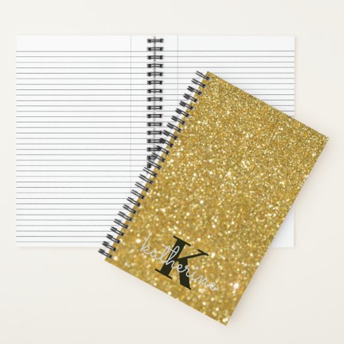 Cool Trendy Gold Glitter Monogram Notebook