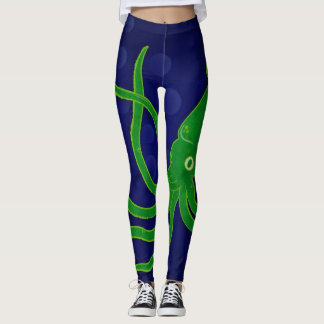 Cool trendy green squid in the blue ocean leggings