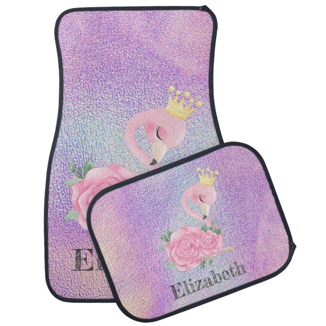 Cool Trendy Holographic Cute Baby Flamingo Car Floor Mat (Set)