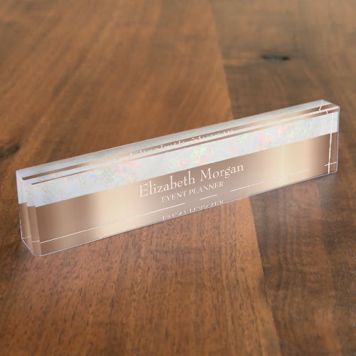 Cool Trendy Holographic Rose Gold Desk Name Plate