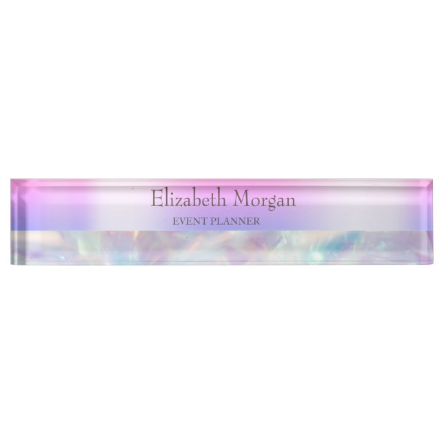 Cool Trendy Holographic Violet Desk Name Plate (Front)
