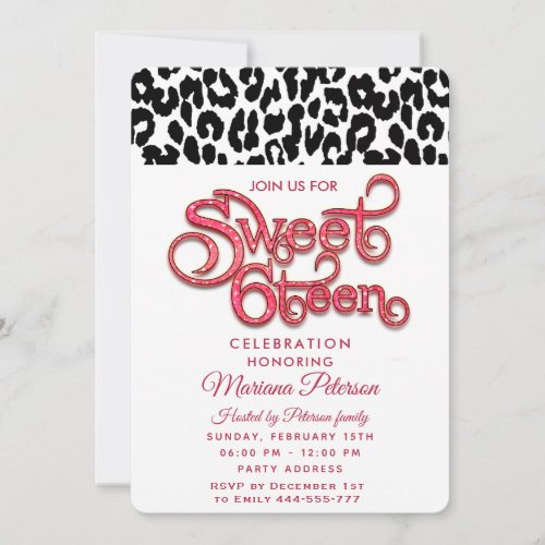  Cool Trendy  leopard typography sweet 16  Invitation