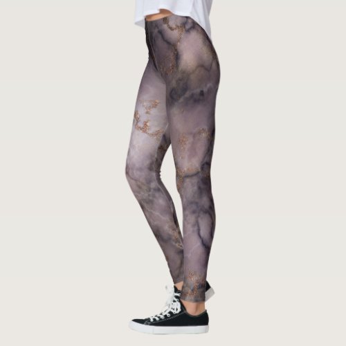 cool trendy marble accent face pattern gold brown leggings