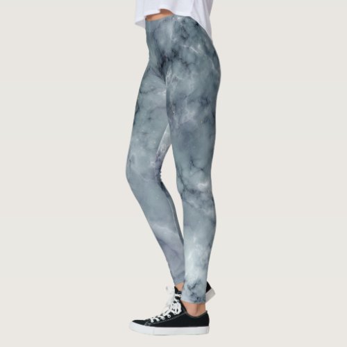 cool trendy marble accent face pattern white blue leggings