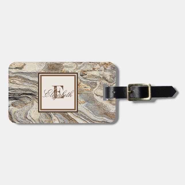 Cool Trendy  Marble Texture, Monogram-Personalized Luggage Tag (Front Horizontal)