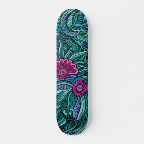 Cool Trendy Modern Abstract Floral Pattern Skateboard