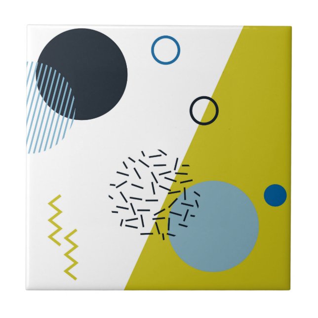 Cool, trendy, modern, Memphis green blue geometric Ceramic Tile (Front)