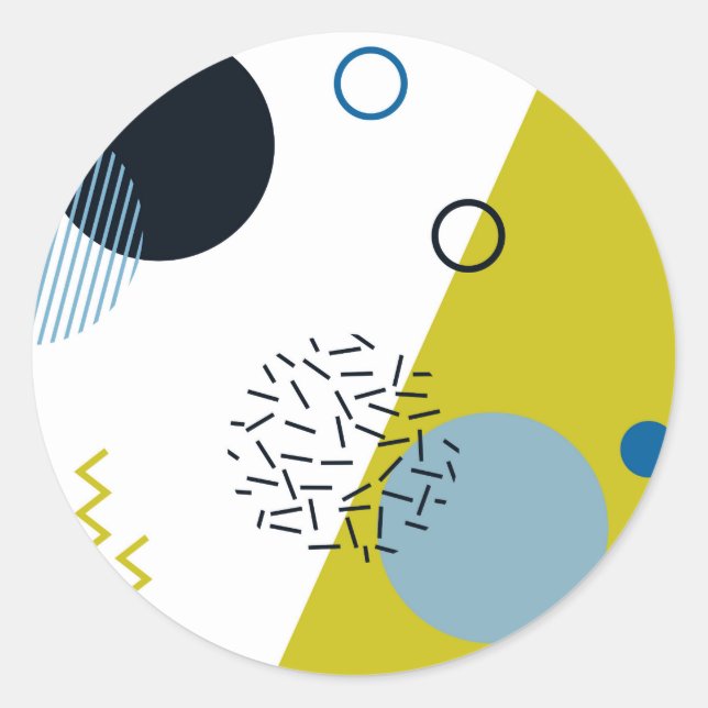 Cool, trendy, modern, Memphis green blue geometric Classic Round Sticker (Front)