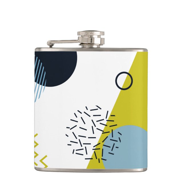 Cool, trendy, modern, Memphis green blue geometric Flask (Front)