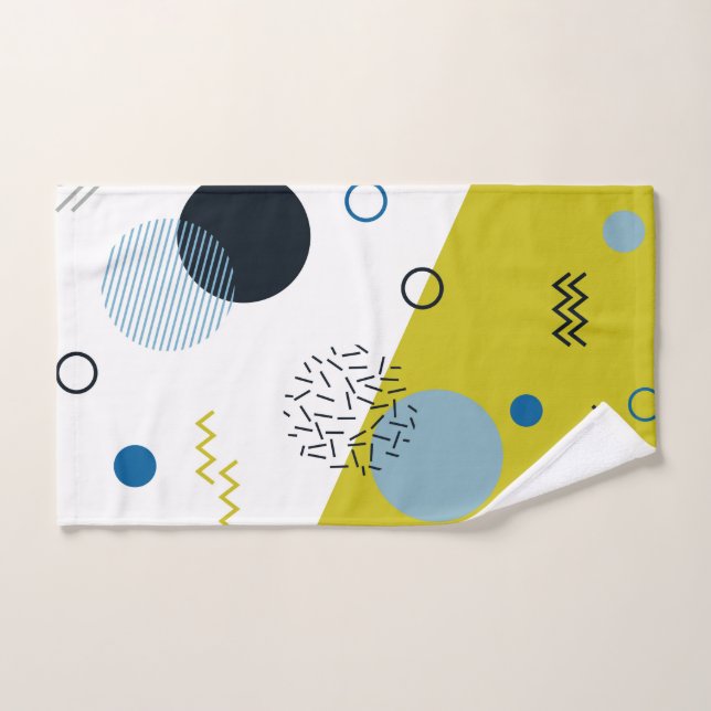Cool, trendy, modern, Memphis green blue geometric Hand Towel (Hand Towel)