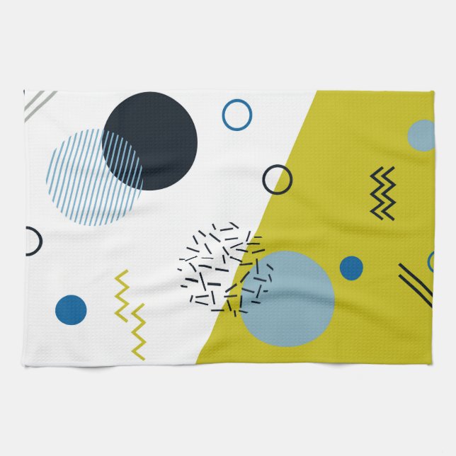 Cool, trendy, modern, Memphis green blue geometric Kitchen Towel (Horizontal)