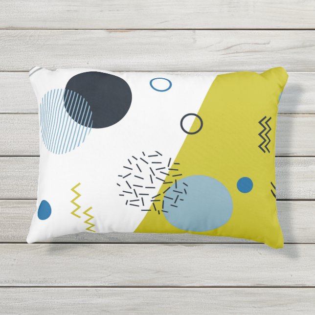 Cool, trendy, modern, Memphis green blue geometric Outdoor Pillow (Back)