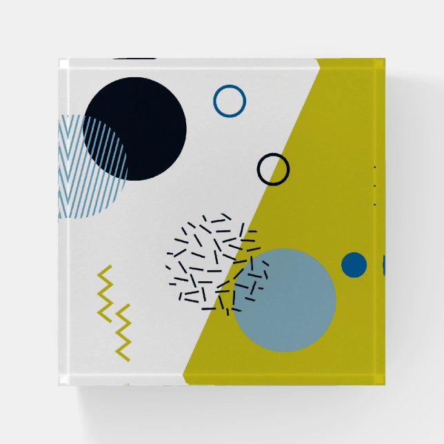 Cool, trendy, modern, Memphis green blue geometric Paperweight (Front)