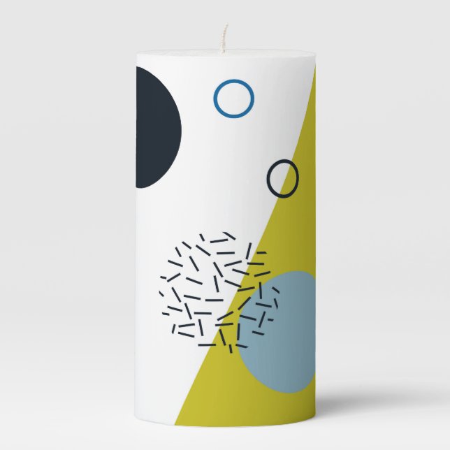 Cool, trendy, modern, Memphis green blue geometric Pillar Candle (Front)