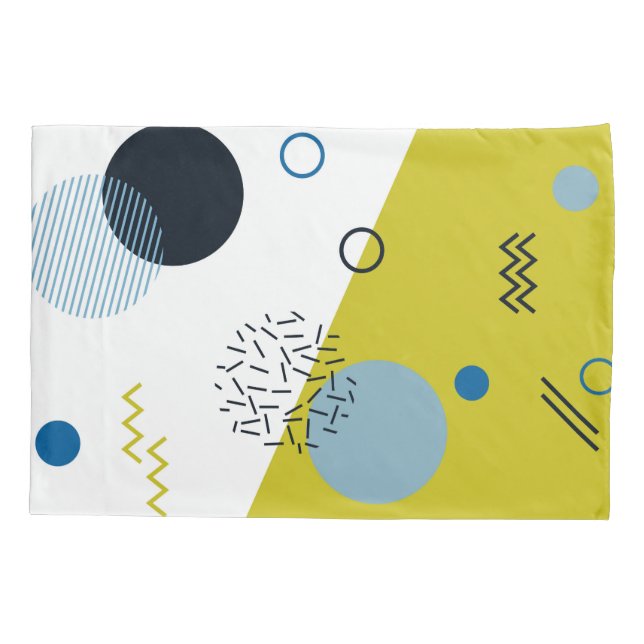 Cool, trendy, modern, Memphis green blue geometric Pillow Case (Back)