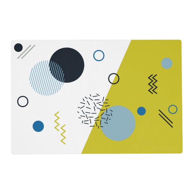 Cool, trendy, modern, Memphis green blue geometric Placemat (Back)