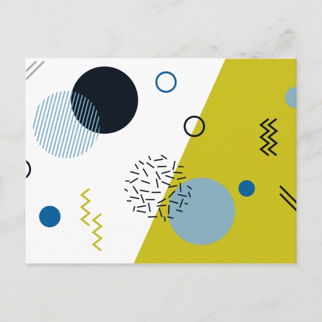 Cool, trendy, modern, Memphis green blue geometric Postcard (Front)
