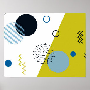 Cool, trendy, modern, Memphis green blue geometric Poster