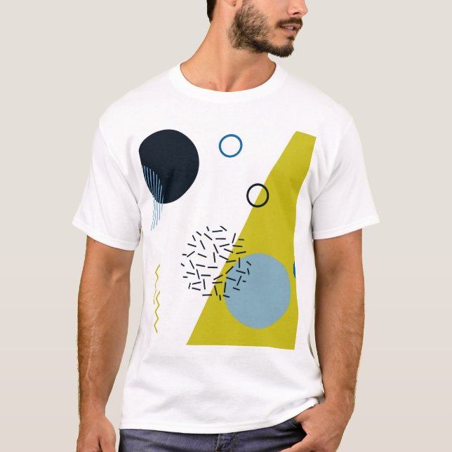 Cool, trendy, modern, Memphis green blue geometric T-Shirt (Front)