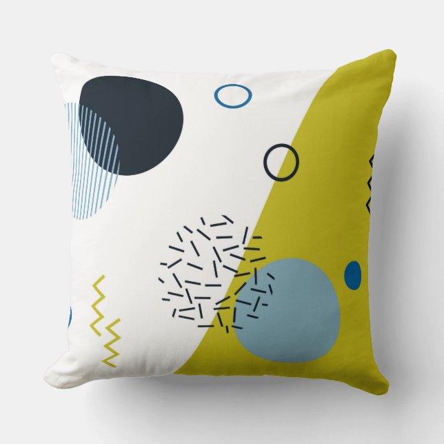 Cool, trendy, modern, Memphis green blue geometric Throw Pillow (Front)