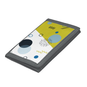 Cool, trendy, modern, Memphis green blue geometric Trifold Wallet
