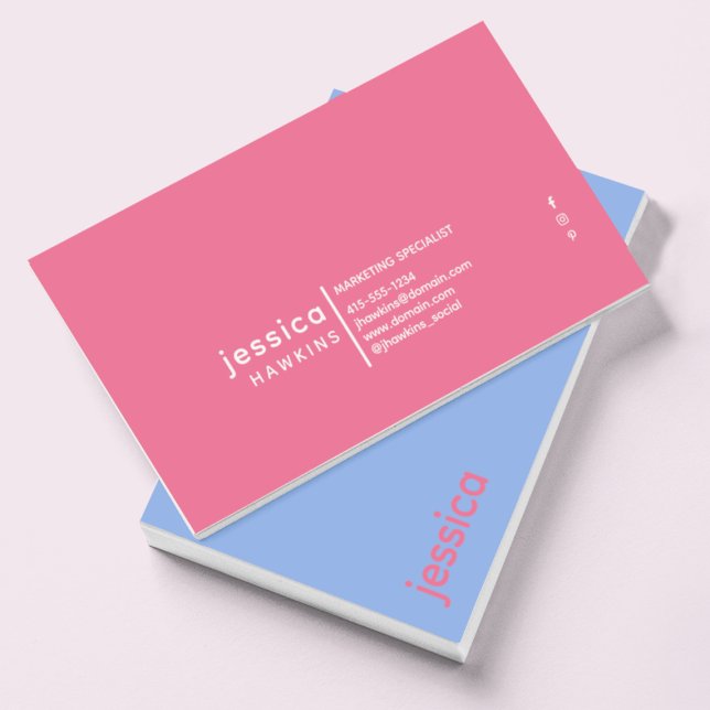 Cool Trendy Modern Sky Blue & Bubblegum Pink Business Card (Creator Uploaded)