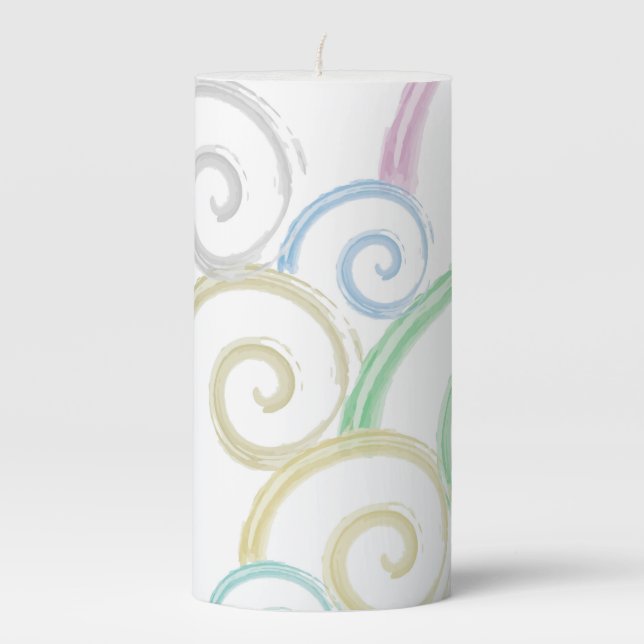 Cool, trendy, modern wave water color brushes pillar candle (Front)