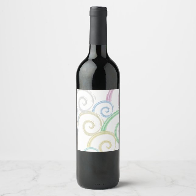 Cool, trendy, modern wave water color brushes wine label (Front)