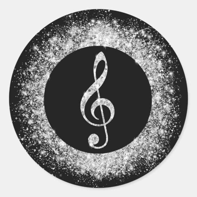 Cool Trendy Music Treble Clef Glitter Sparkles  Classic Round Sticker (Front)