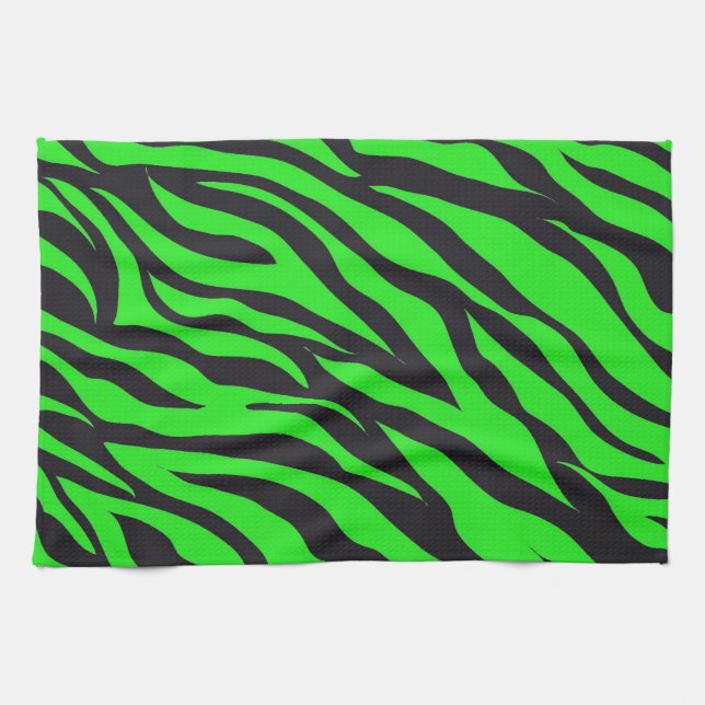 Cool Trendy Neon Lime Green Zebra Stripes Pattern Towel (Horizontal)